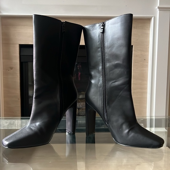 Boohoo Black Square Toe Heeled Boots, 9 - Picture 3 of 9